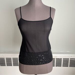 Bcbg Black mesh Camisole with Sequin trim.